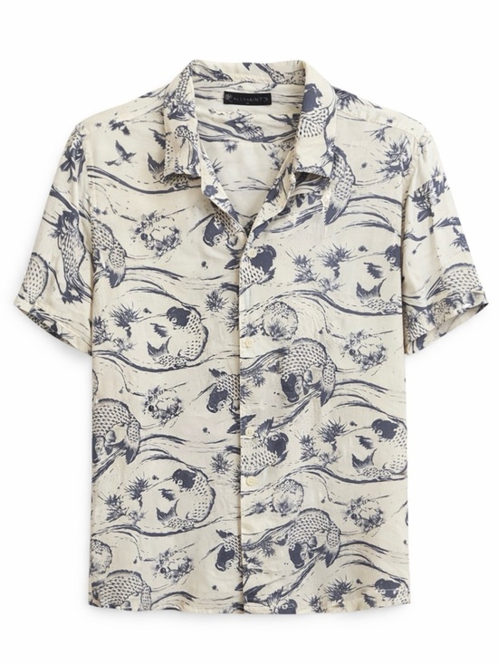 All Saints Other - All Saints Cream and Blue Short Sleeve Printed Camp Shirt men’s